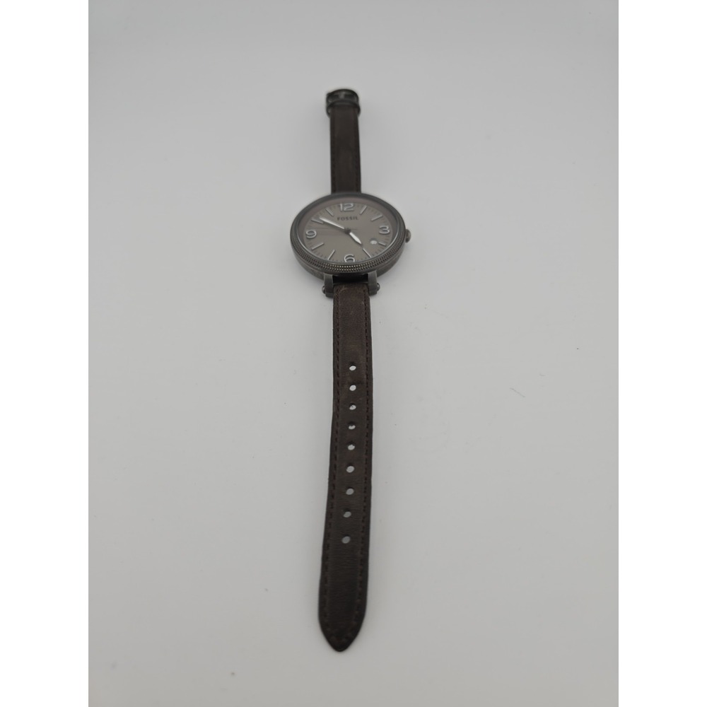 Fossil Quartz Watch ES3134 Women 42mm Silver Steel Leather Date - New Battery - Picture 4 of 6